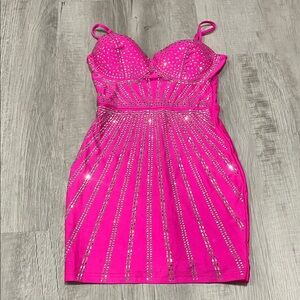 Windsor Hot Pink Rhinestone Mini Dress